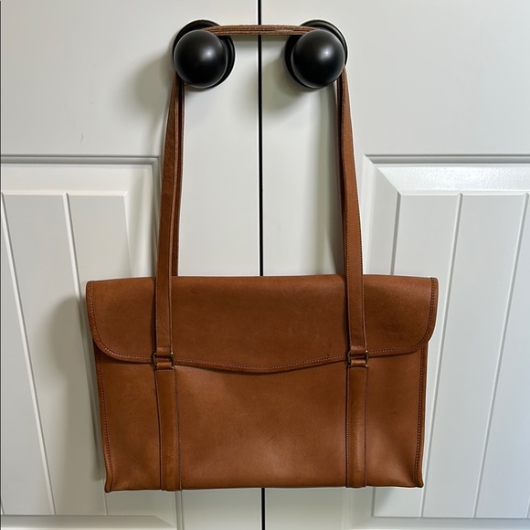 COACH Envelope Portfolio British Tan Leather Briefcase Carry all Bag Vintage - Picture 1 of 16